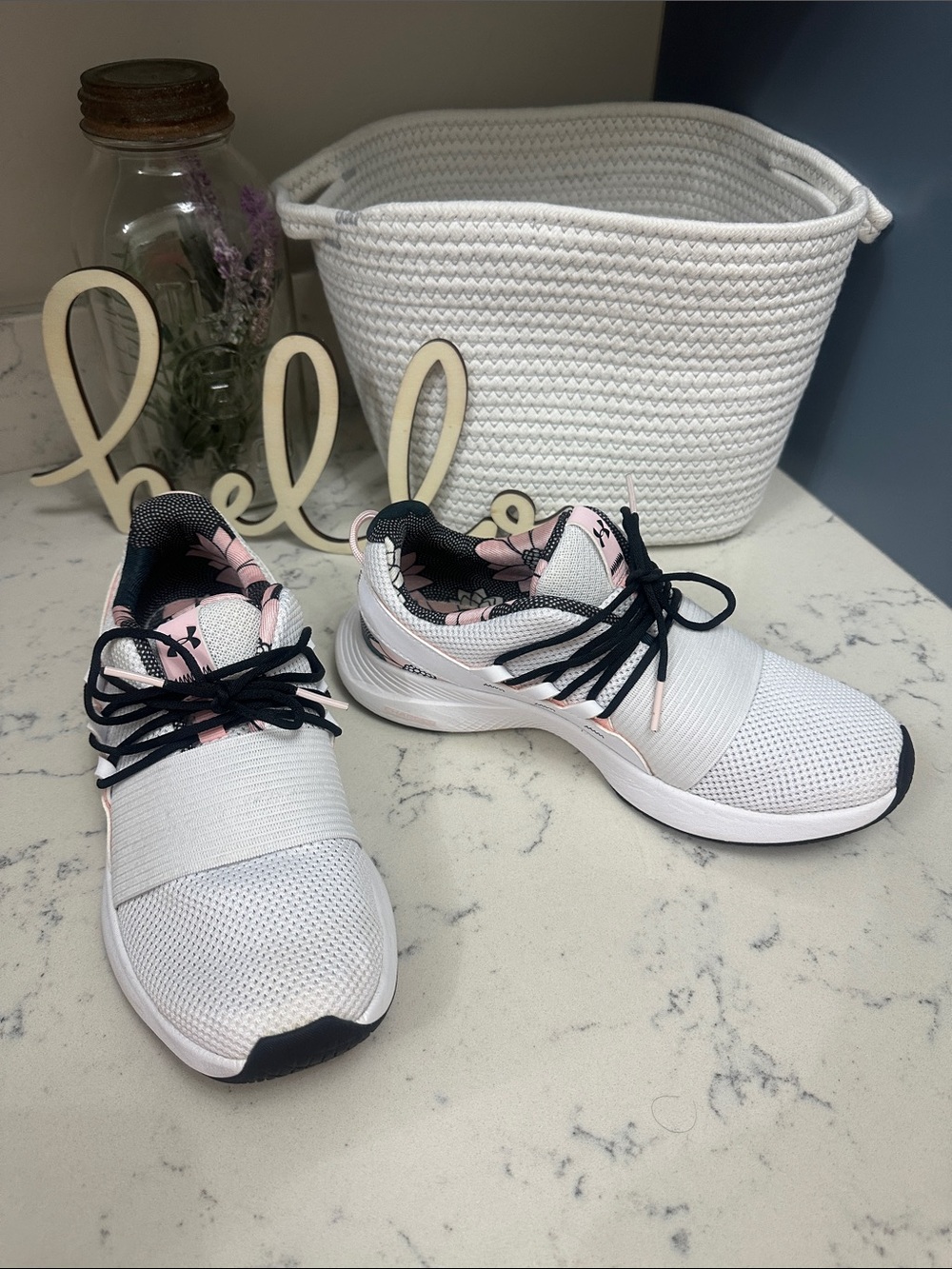 Under Armour White Athletic Sneakers with Pink Accents 8.5